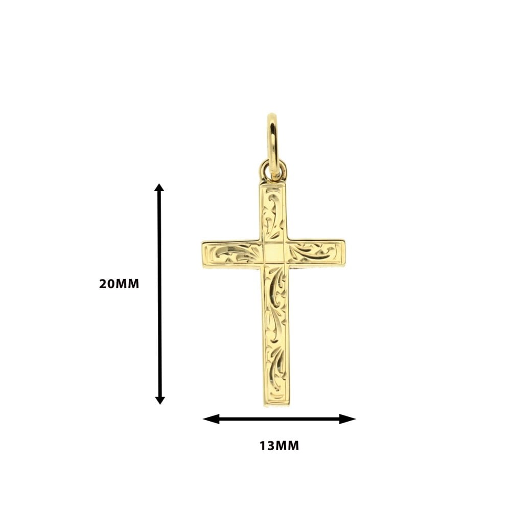 Small 9ct Yellow Gold Scroll Patterned Cross - 1.2g