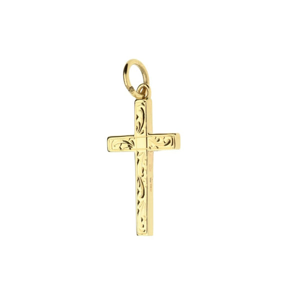 Small 9ct Yellow Gold Scroll Patterned Cross - 1.2g