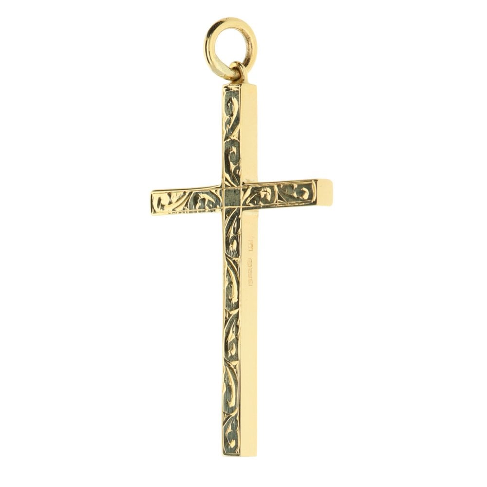 Large 9ct Yellow Gold Scroll Patterned Cross - 5.9g