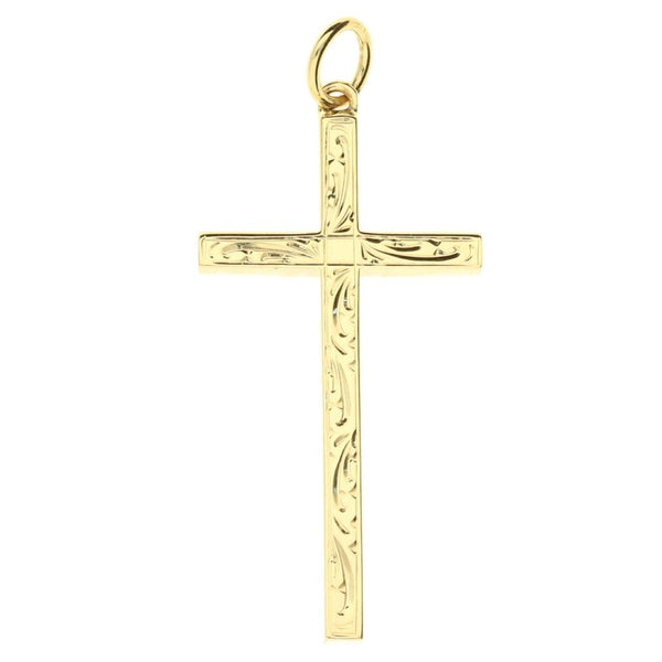 9ct Yellow Gold Scroll-Patterned Cross Pendant - 18x34mm - 3.3g