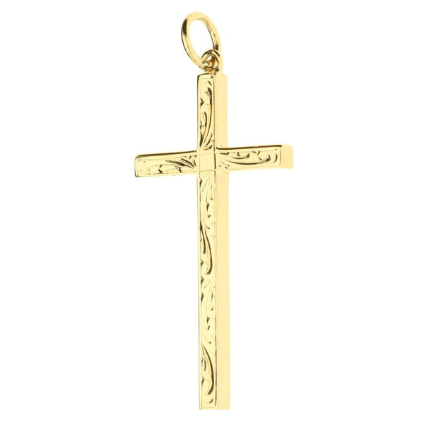 9ct Yellow Gold Scroll-Patterned Cross Pendant - 18x34mm - 3.3g