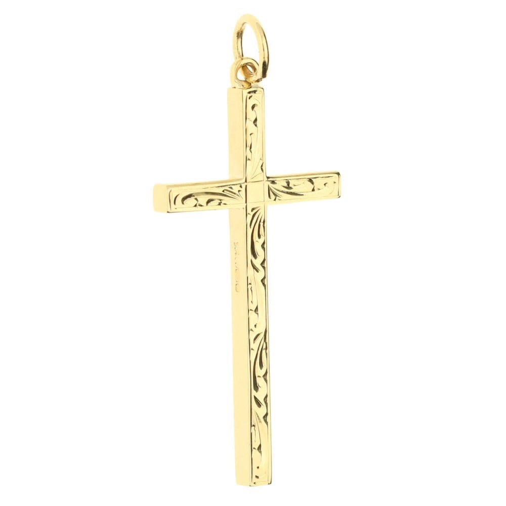 9ct Yellow Gold Scroll-Patterned Cross Pendant - 18x34mm - 3.3g