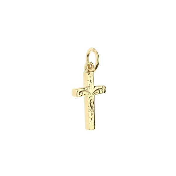 9ct Yellow Gold Small Patterned Cross Pendant - 9x15mm - 1.0g