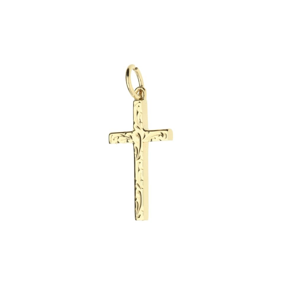 Small 9ct Yellow Gold Patterned Cross - 1.3g