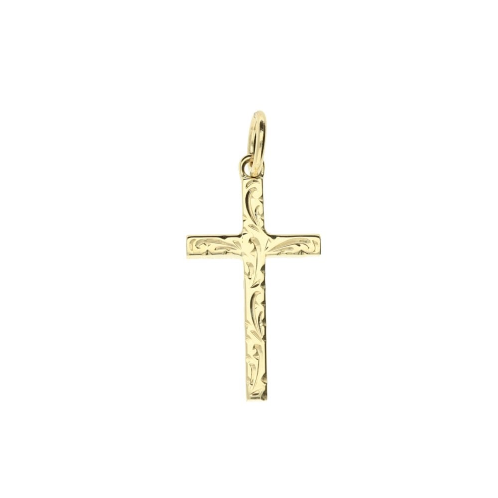 Small 9ct Yellow Gold Patterned Cross - 1.3g