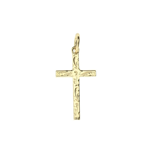 Small 9ct Yellow Gold Patterned Cross - 1.3g