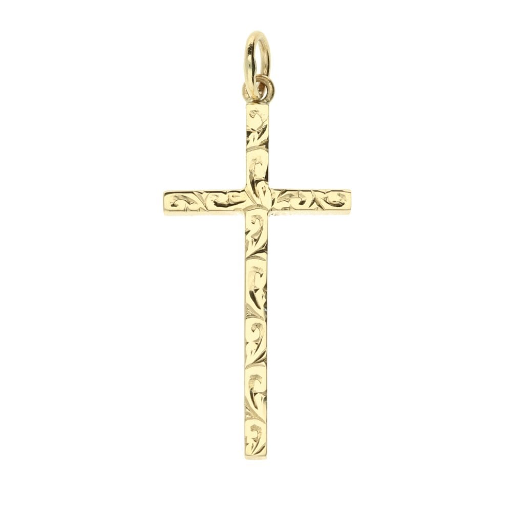 Large 9ct Yellow Gold Patterned Cross - 2.0g