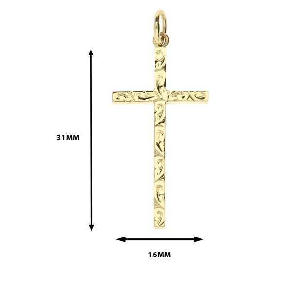 Large 9ct Yellow Gold Patterned Cross - 2.0g