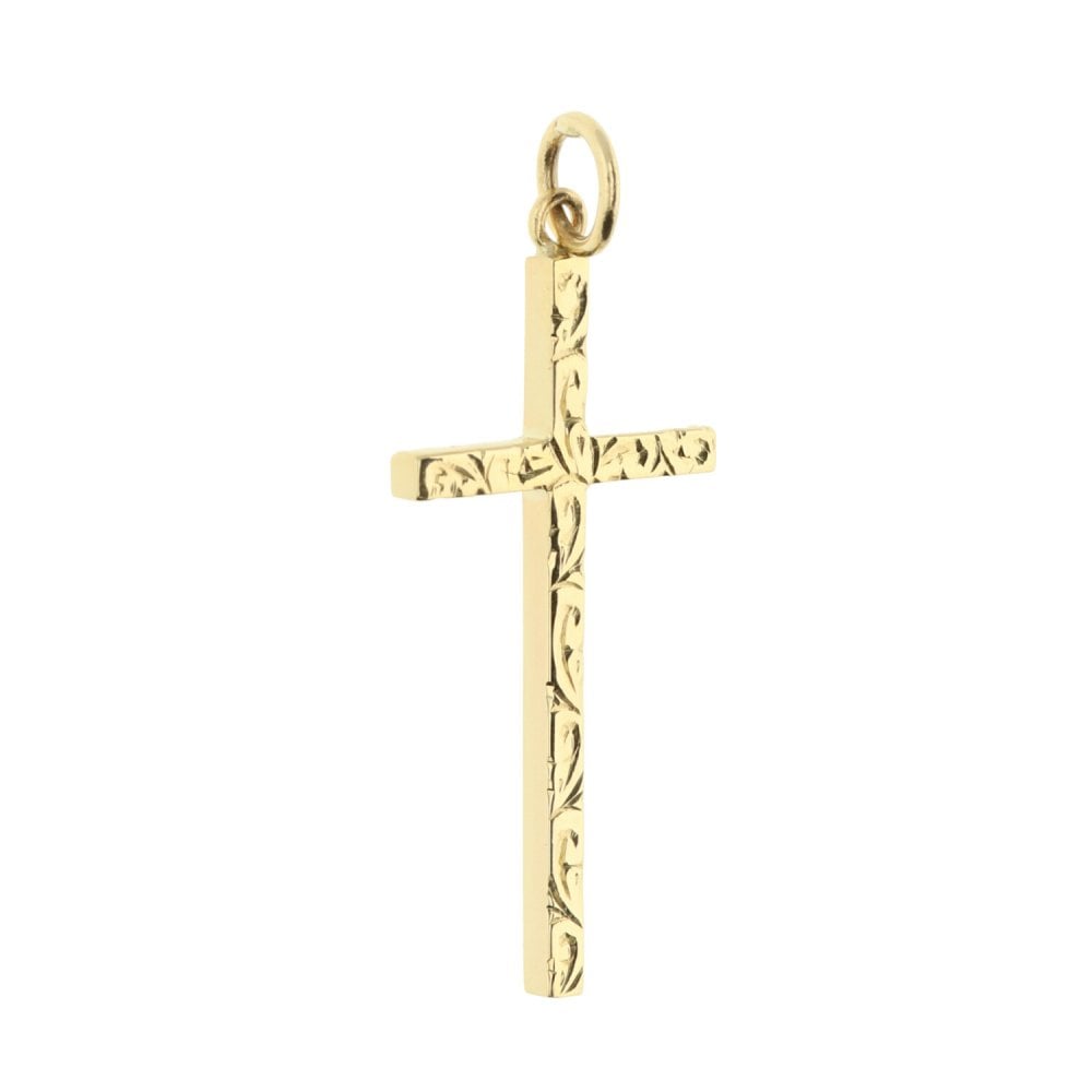 Large 9ct Yellow Gold Patterned Cross - 2.0g