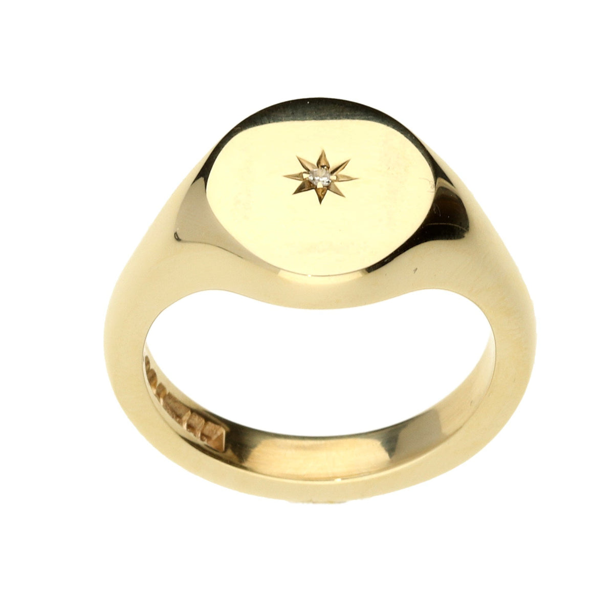 9ct Yellow Gold Gents Diamond Signet Ring - 11.9g