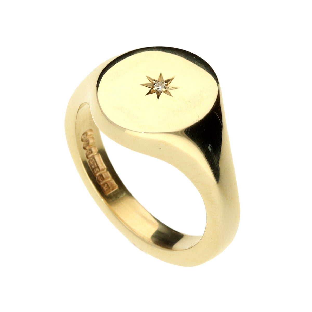 9ct Yellow Gold Gents Diamond Signet Ring - 11.9g