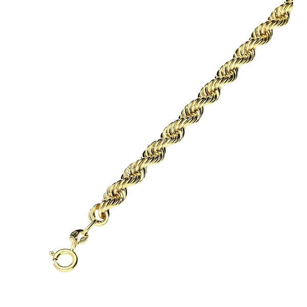 9ct Yellow Gold 7-Inch Hollow Rope Bracelet - 2.8g