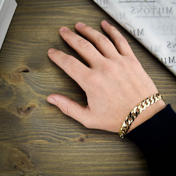 9ct Yellow Gold 9-Inch Gents Curb Bracelet 29.8g