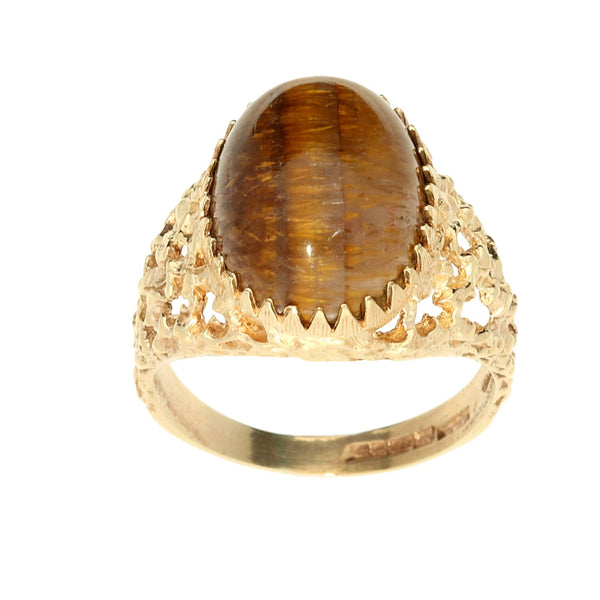 9ct Yellow Gold Tigers Eye Ring - 7.2g