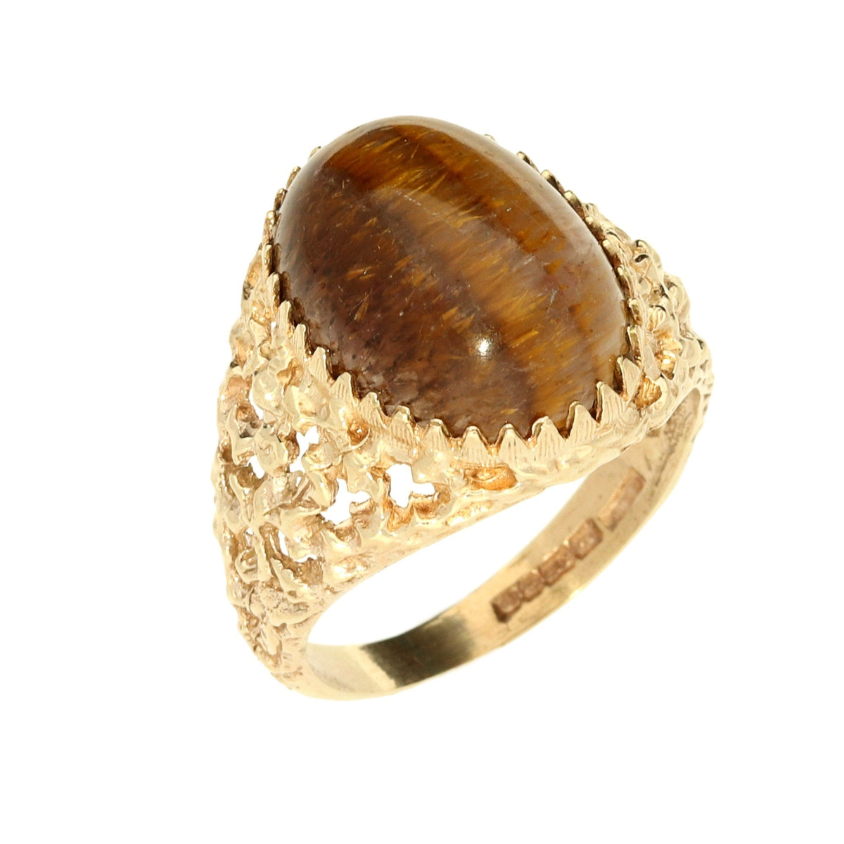 9ct Yellow Gold Tigers Eye Ring - 7.2g