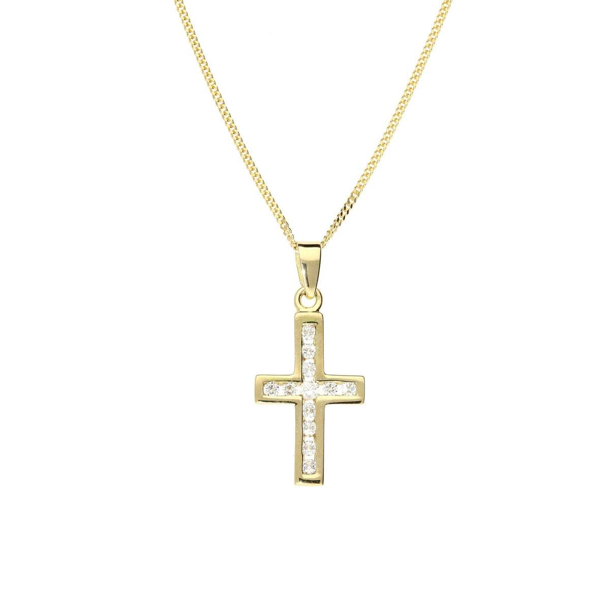 9ct Yellow Gold Cubic Zirconia Cross and Chain