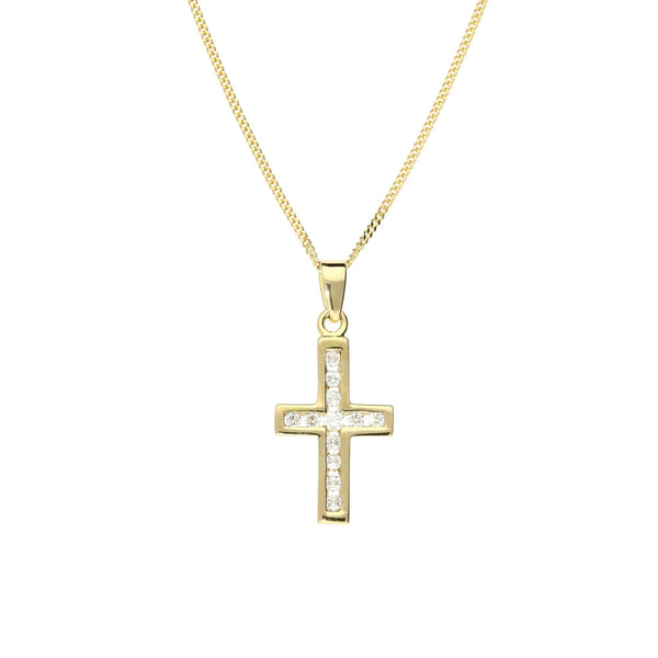 9ct Yellow Gold Cubic Zirconia Cross and Chain
