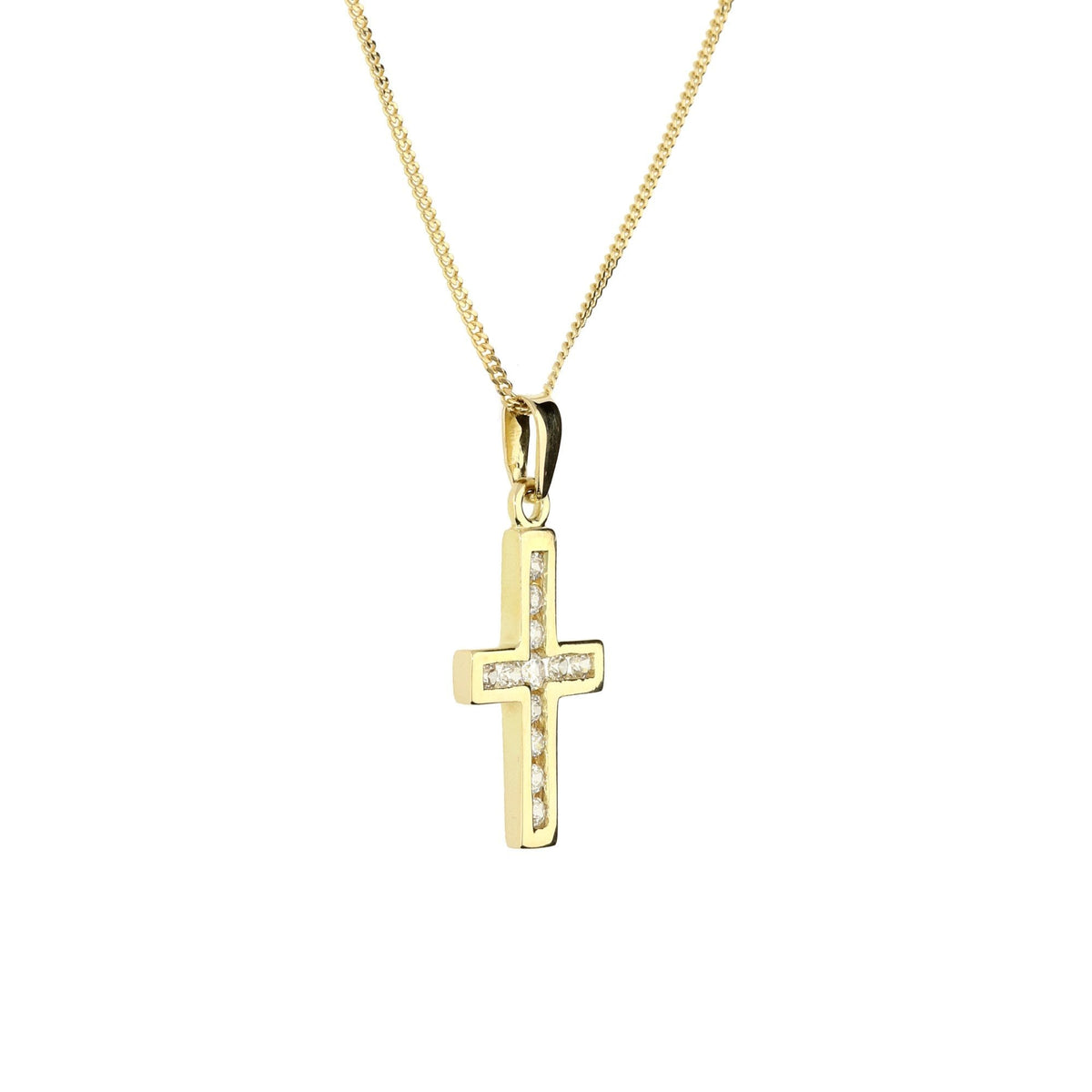 9ct Yellow Gold Cubic Zirconia Cross and Chain