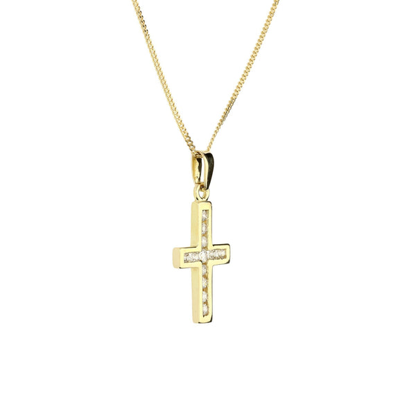 9ct Yellow Gold Cubic Zirconia Cross and Chain