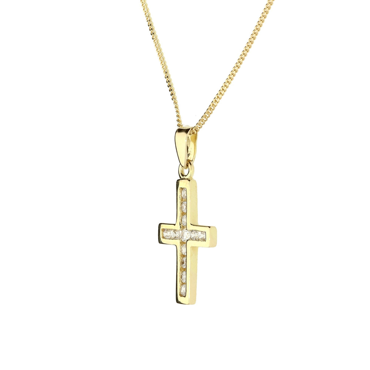 9ct Yellow Gold Cubic Zirconia Cross and Chain
