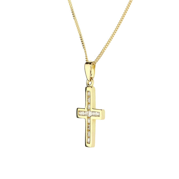 9ct Yellow Gold Cubic Zirconia Cross and Chain