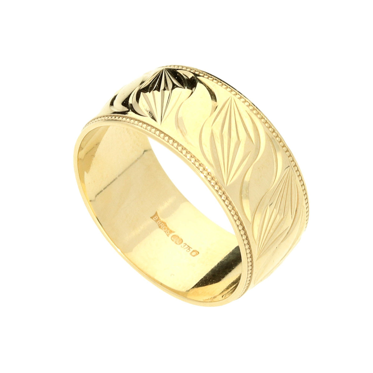 9ct Patterned Wedding Ring - 9mm - 6.70g