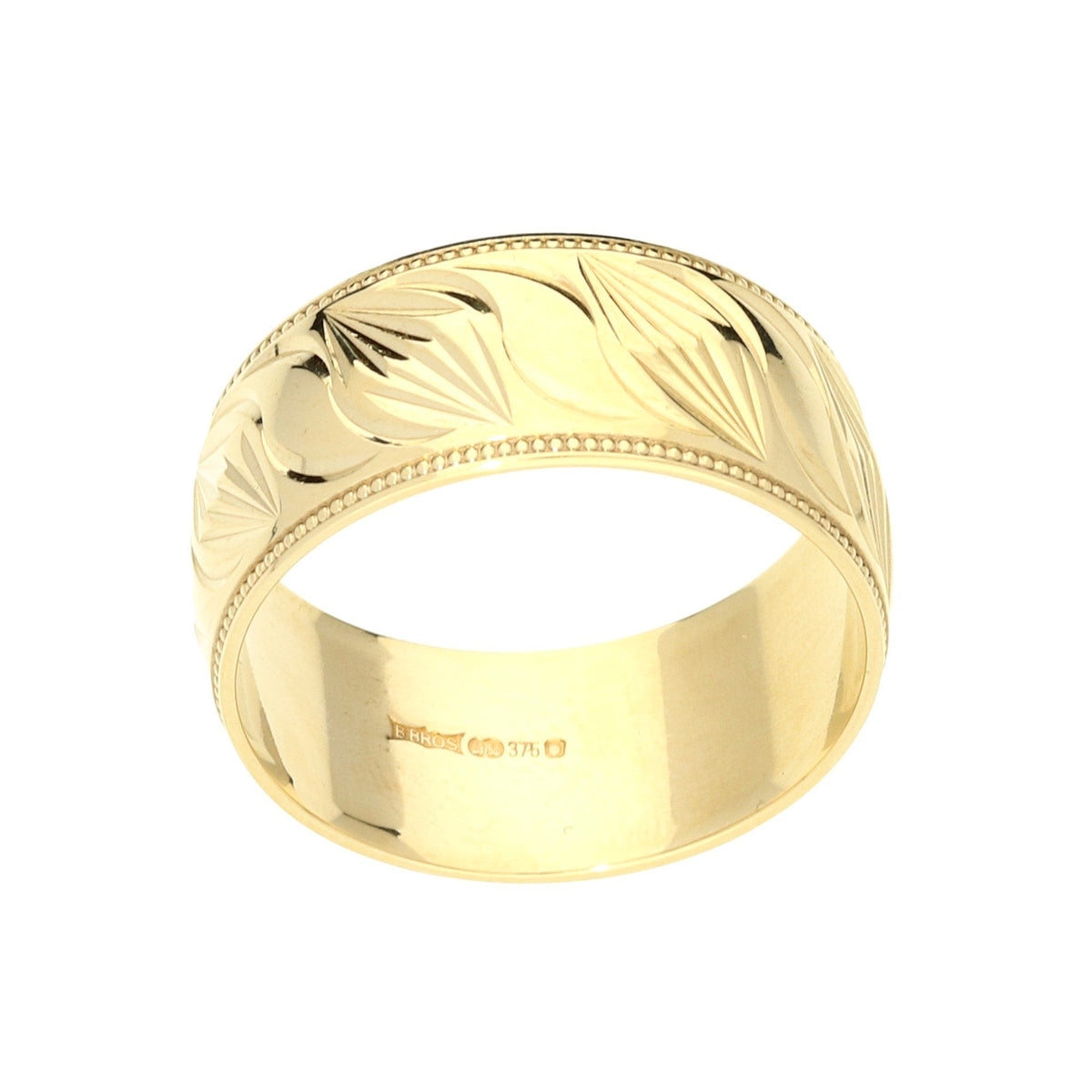 9ct Patterned Wedding Ring - 9mm - 6.70g
