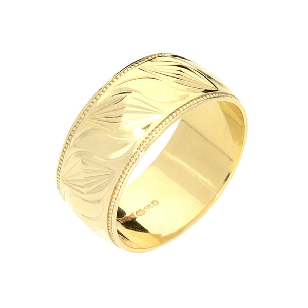9ct Patterned Wedding Ring - 9mm - 6.70g