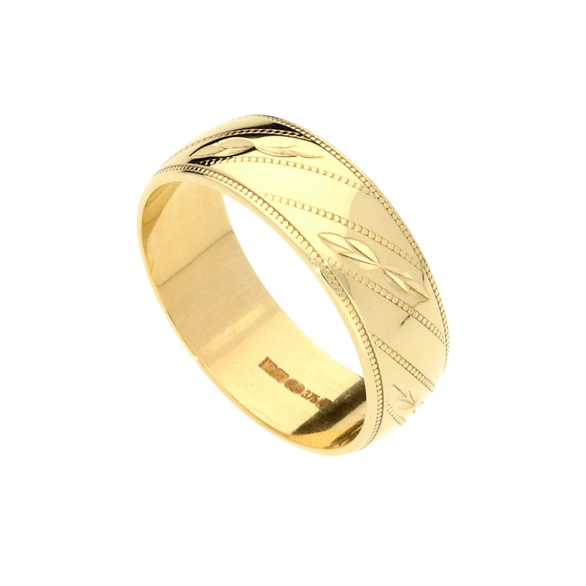 9ct Patterned Wedding Ring - 7mm - 4.50g