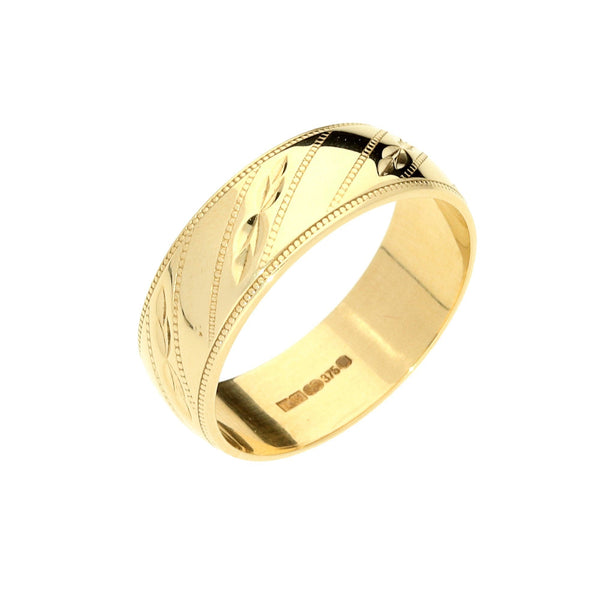 9ct Patterned Wedding Ring - 7mm - 4.50g