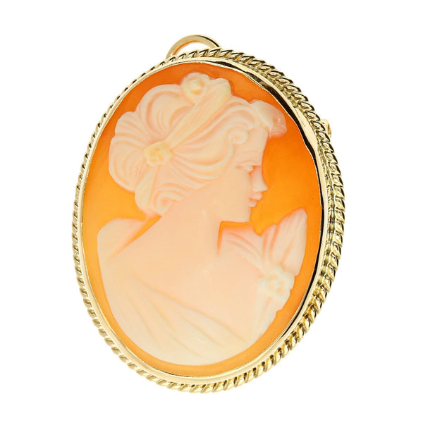9ct Yellow Gold Large Cameo Brooch/Pendant - 8.2g