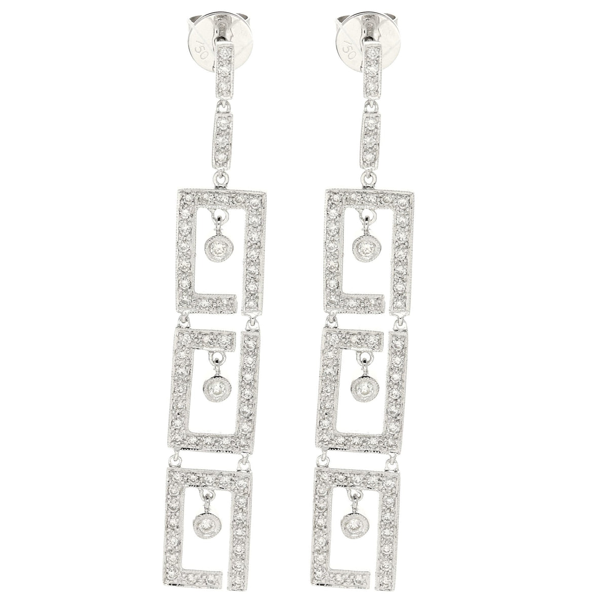 18ct White Gold Art Deco Style Earrings - 1.00ct