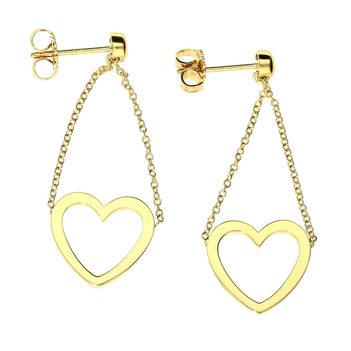 18ct Yellow Gold Tiffany Open Heart Drop Earrings