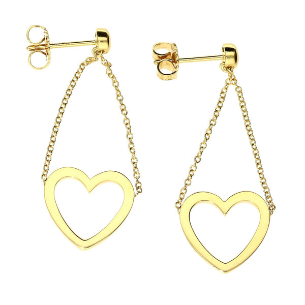 18ct Yellow Gold Tiffany Open Heart Drop Earrings