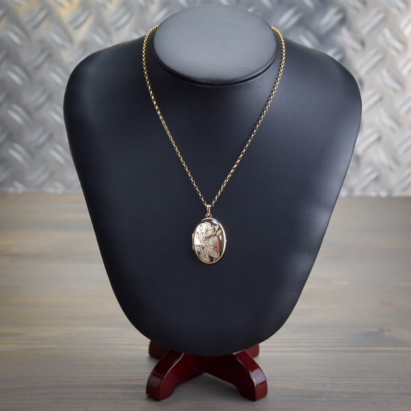 9ct Yellow Gold 22-Inch Chain & Butterfly Locket - 6.1g
