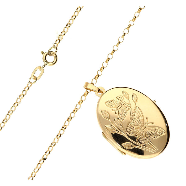 9ct Yellow Gold 22-Inch Chain & Butterfly Locket - 6.1g