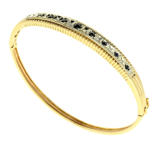 9ct Gold Sapphire and Diamond Bangle - 14.2g