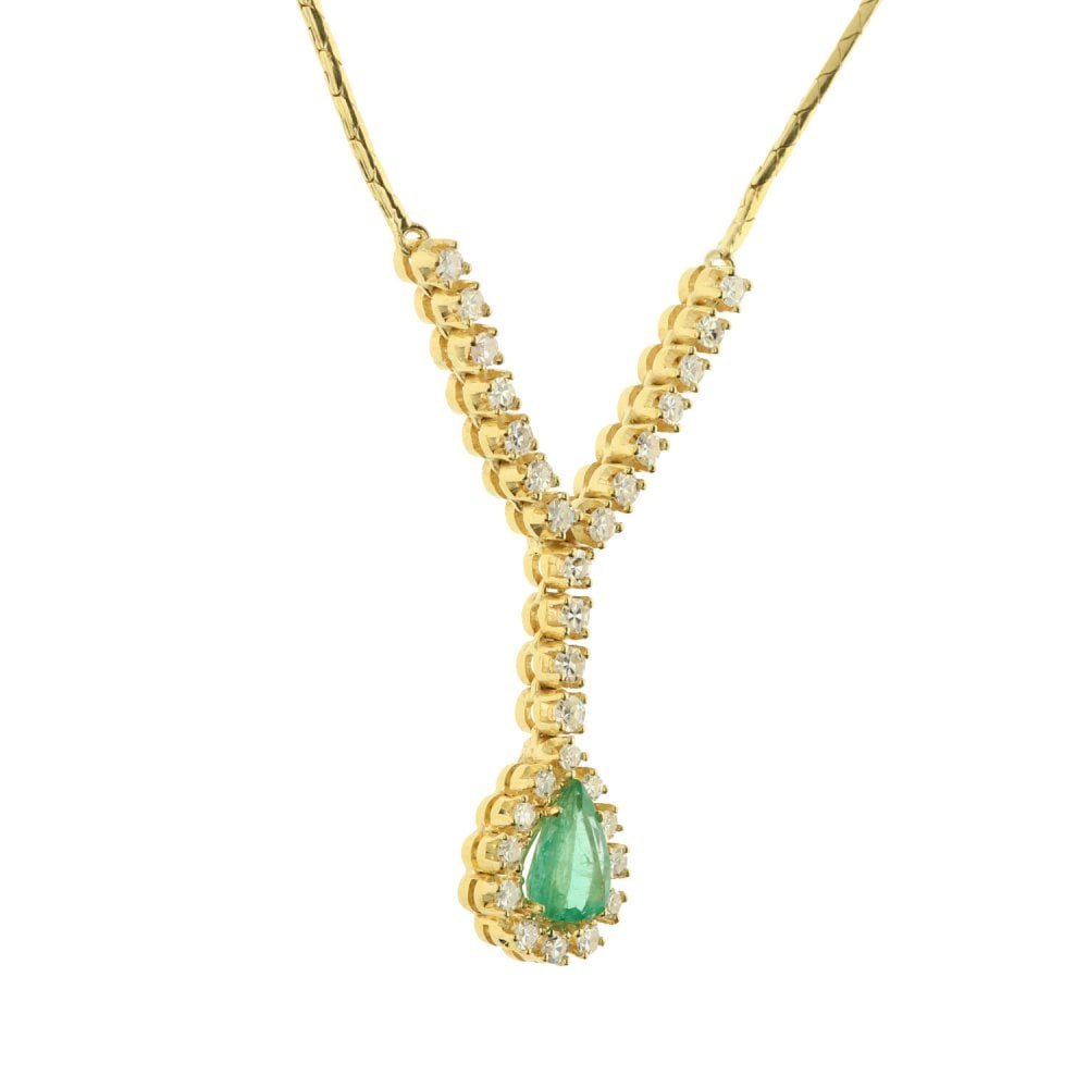 14ct Gold Emerald & Diamond Necklace