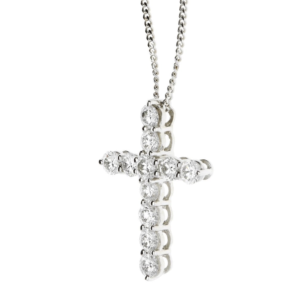 18ct White Gold Chain & Platinum Diamond Cross  - 1.87ct