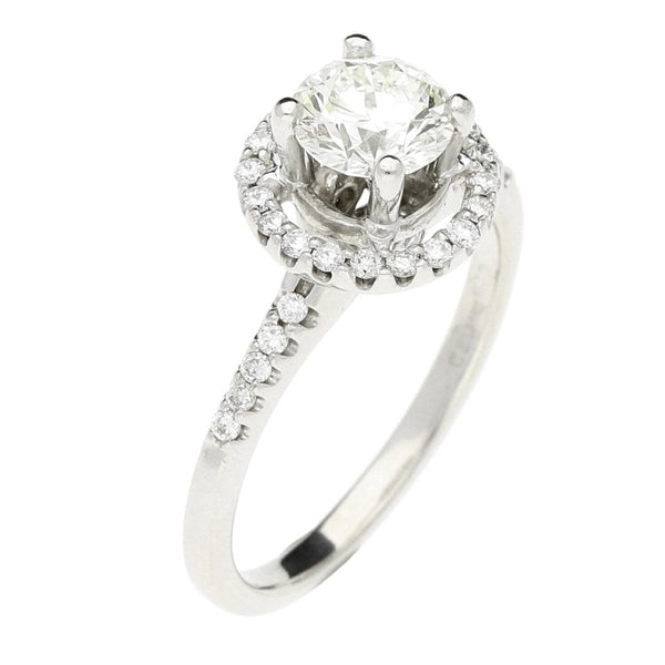 18ct White Gold Diamond Halo Engagement Ring - 1.07ct