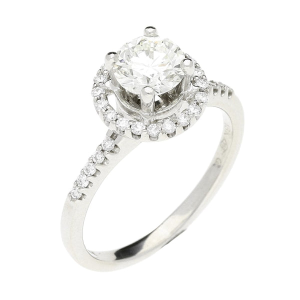 18ct White Gold Diamond Halo Engagement Ring - 1.07ct