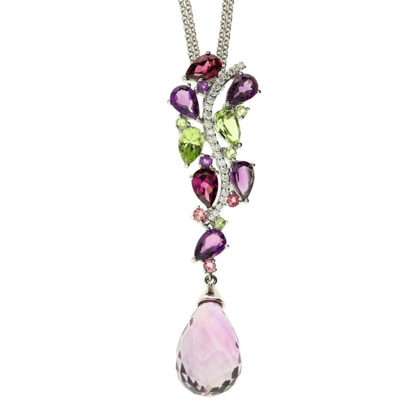 18ct White Gold Diamond, Amethyst & Quartz Necklace