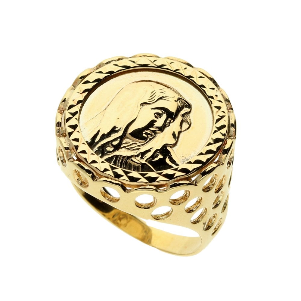 9ct Yellow Gold Madonna Ring - 8.3g