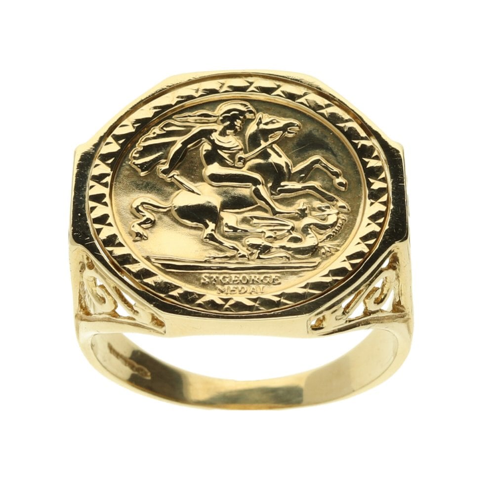 9ct Yellow Gold Octagonal Saint George Ring – 5.2g