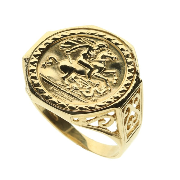 9ct Yellow Gold Octagonal Saint George Ring – 5.2g