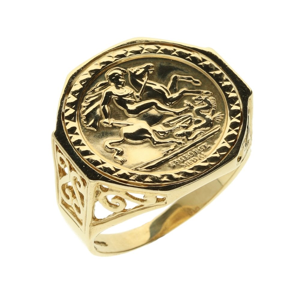 9ct Yellow Gold Octagonal Saint George Ring – 5.2g