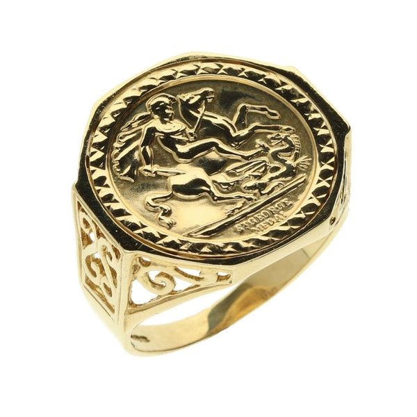 9ct Yellow Gold Octagonal Saint George Ring – 5.2g