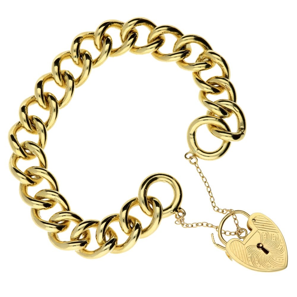9ct Yellow Gold Heavy 7.5-Inch Ladies Curb Bracelet - 64.3g