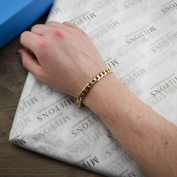 9ct Yellow Gold Gents 8.5-Inch Curb Bracelet - 26.2g