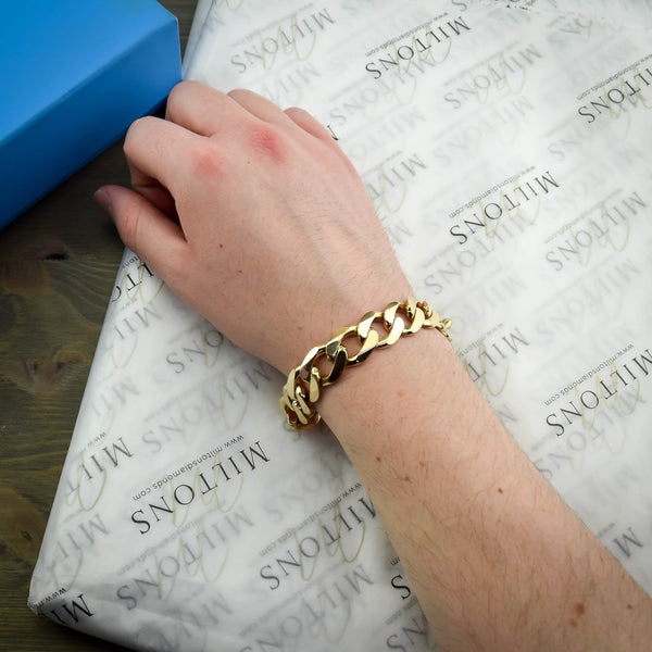 9ct Yellow Gold Gents 9-Inch Curb Bracelet - 69.6g